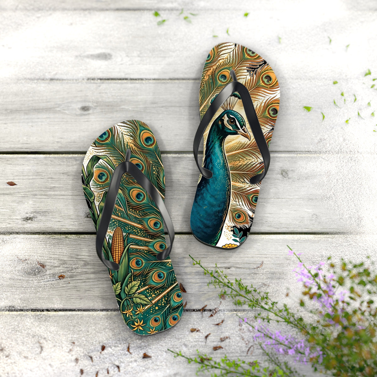 Peacock In The Garden Flip Flops