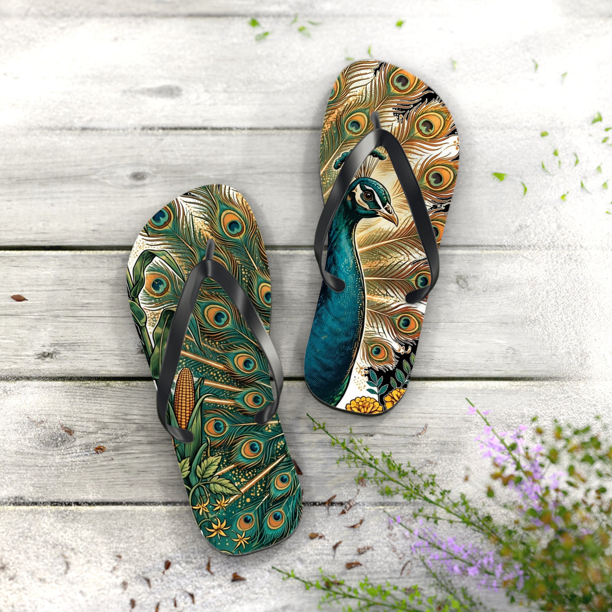 Peacock In The Garden Flip Flops