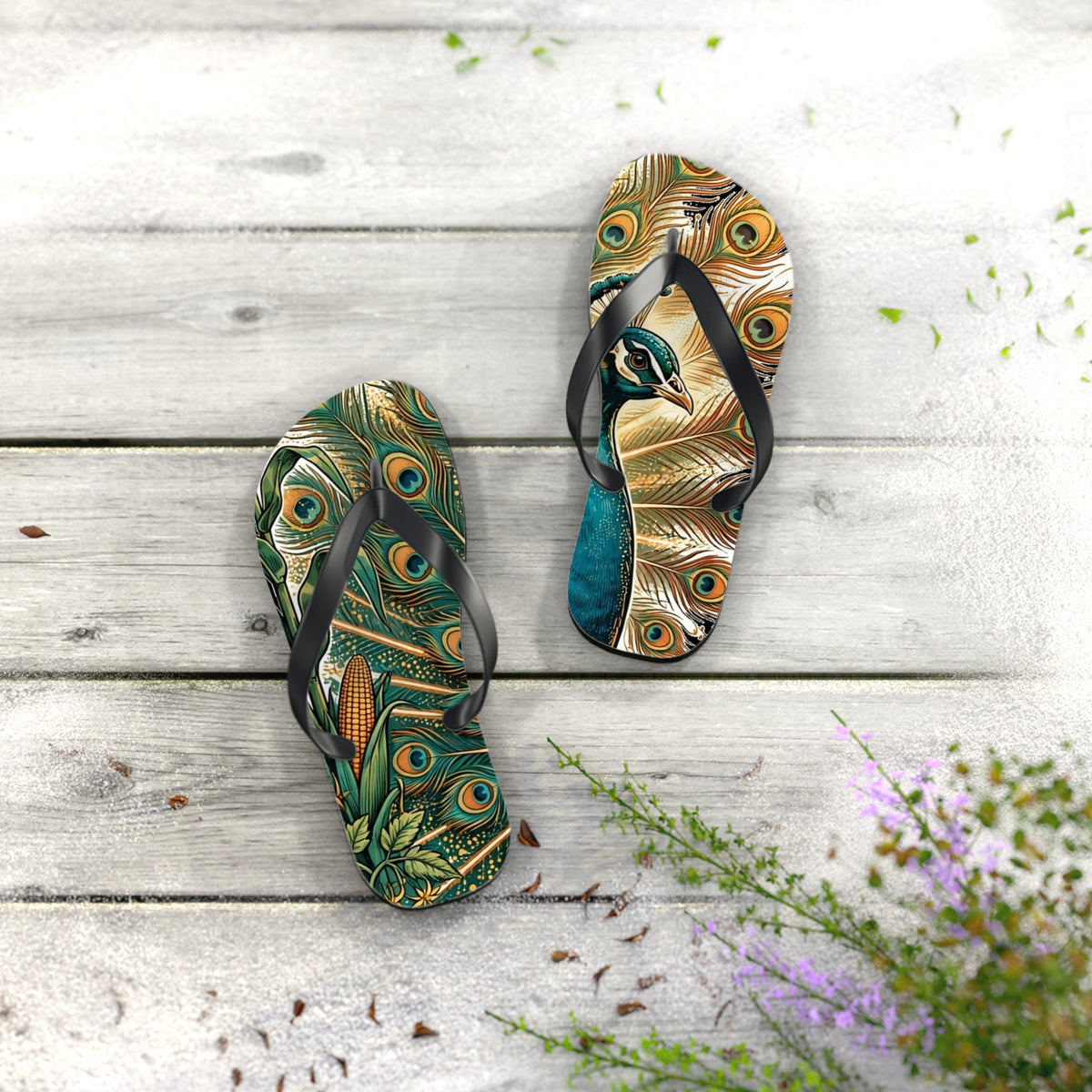 Peacock In The Garden Flip Flops