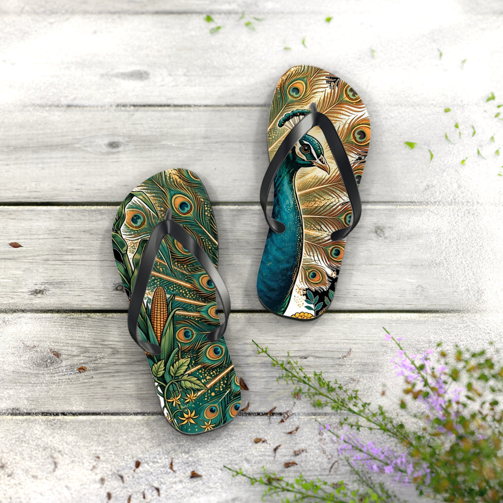 Peacock In The Garden Flip Flops
